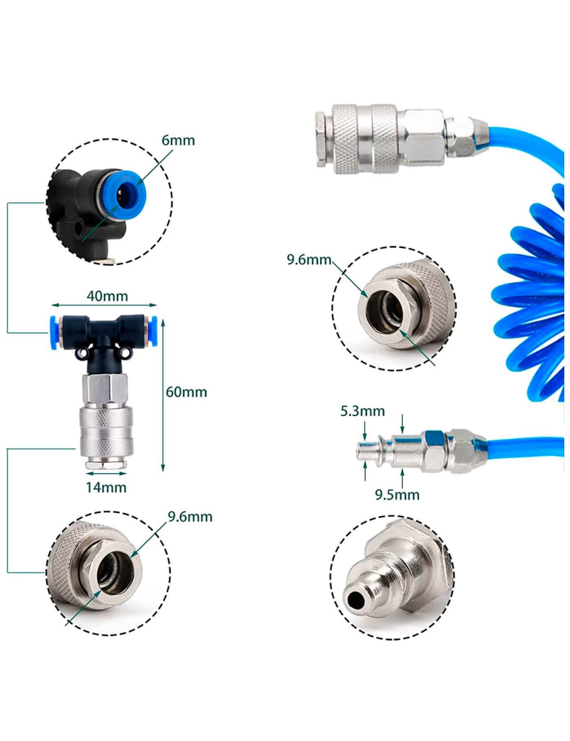 Limpieza Profesional: Pistola De Aire Comprimido Con Manguera Espiral 5m (Matel Service) Para Taller