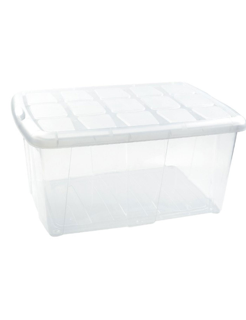Caja de almacenamiento de 30 litros, transparente, juego de 4 cubos de  plástico con tapas