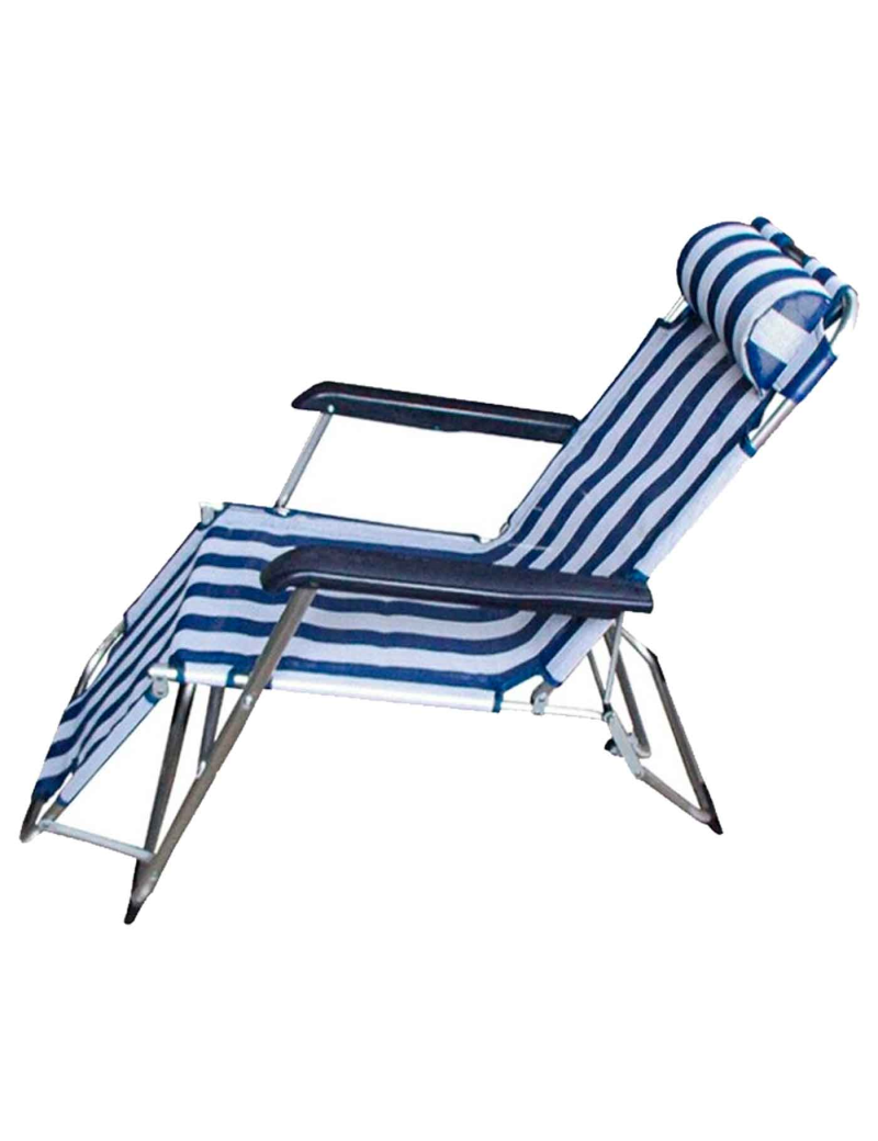 Tumbona plegable playa piscina posiciones regulables - Fabricado en  aluminio y poliéster - Color azul y blanco - 80
