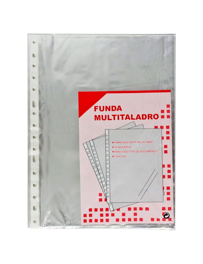 Pack de 100 fundas de plástico transparente A4, multitaladro, 16 agujeros,  ordenar y clasificar apuntes, documentos