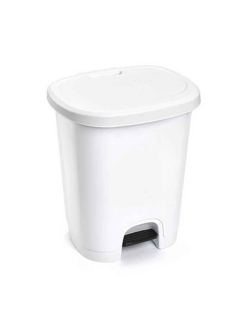Cubo de basura blanco de 27 litros con pedal y tapa, plástico, 46,3 x 38 x  31,5 cm, papelera, cesto reciclaje, fabri