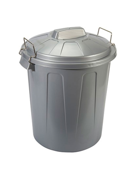 Cubo de basura con tapa y asas metálicas, contenedor de residuos