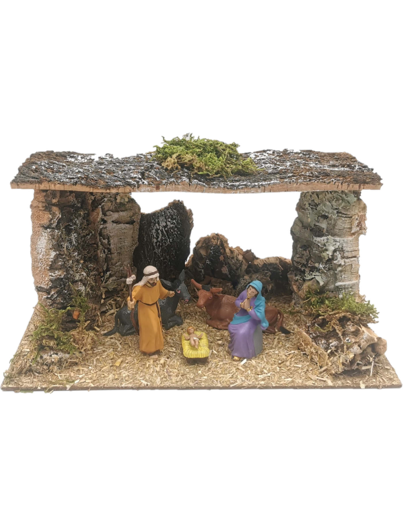 Pesebre Con Figuras Cueva De Nacimiento Para Bel N X X Cm Corcho Y Resina Portal