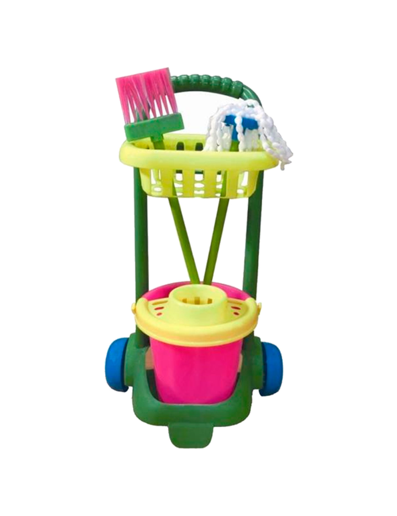 Carro de limpieza infantil de juguete con accesorios 57 x 31 x 20 cm,  plástico resistente, cubo, fregona, escoba, ba