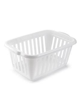 Cesta de almacenamiento rectangular de plástico blanco 28,5 litros,  imitación estilo mimbre 22,7 x 39,5 x 34,5 cm, cesta de orde