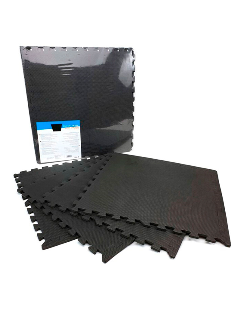 Pack 4 baldosas de goma eva 60 x 60 x 1 cm, color negro. Esterilla puzzle  para suelo de fitness y gimnasio, alfombrilla de prote