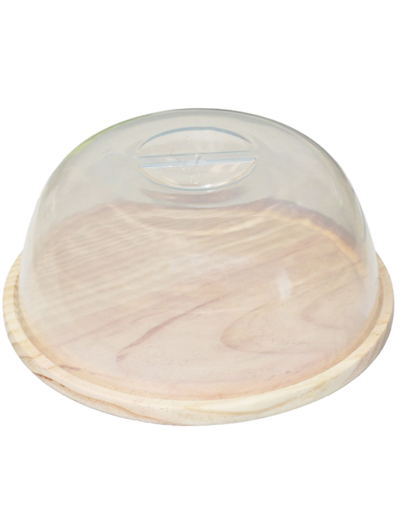 Artema - Quesera redonda con tapa de metacrilato y base de madera 17,6 x  8,3 cm. Recipiente para conservar queso o embutidos