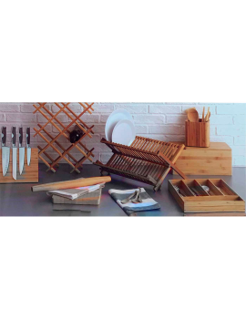 Besti Soporte para utensilios de cocina de madera con 3 compartimentos |  Organizador de utensilios de madera soplada | Para cubiertos, servilletas