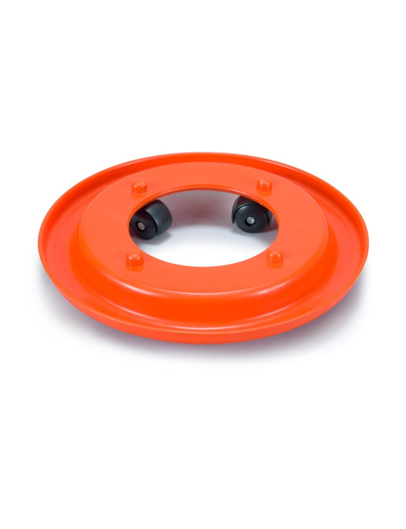 Portabombonas de butano de color naranja y de 32,5 cm de diámetro y 5,5 cm  de alto con 4 ruedas, Soporte para bombonas con rueda