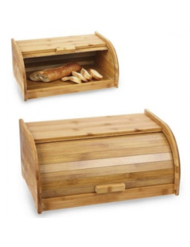 Panera de madera con tapa persiana 48 x 26 x 16,5 cm. Contenedor para pan  de madera natural, recipiente con tapa deslizante para