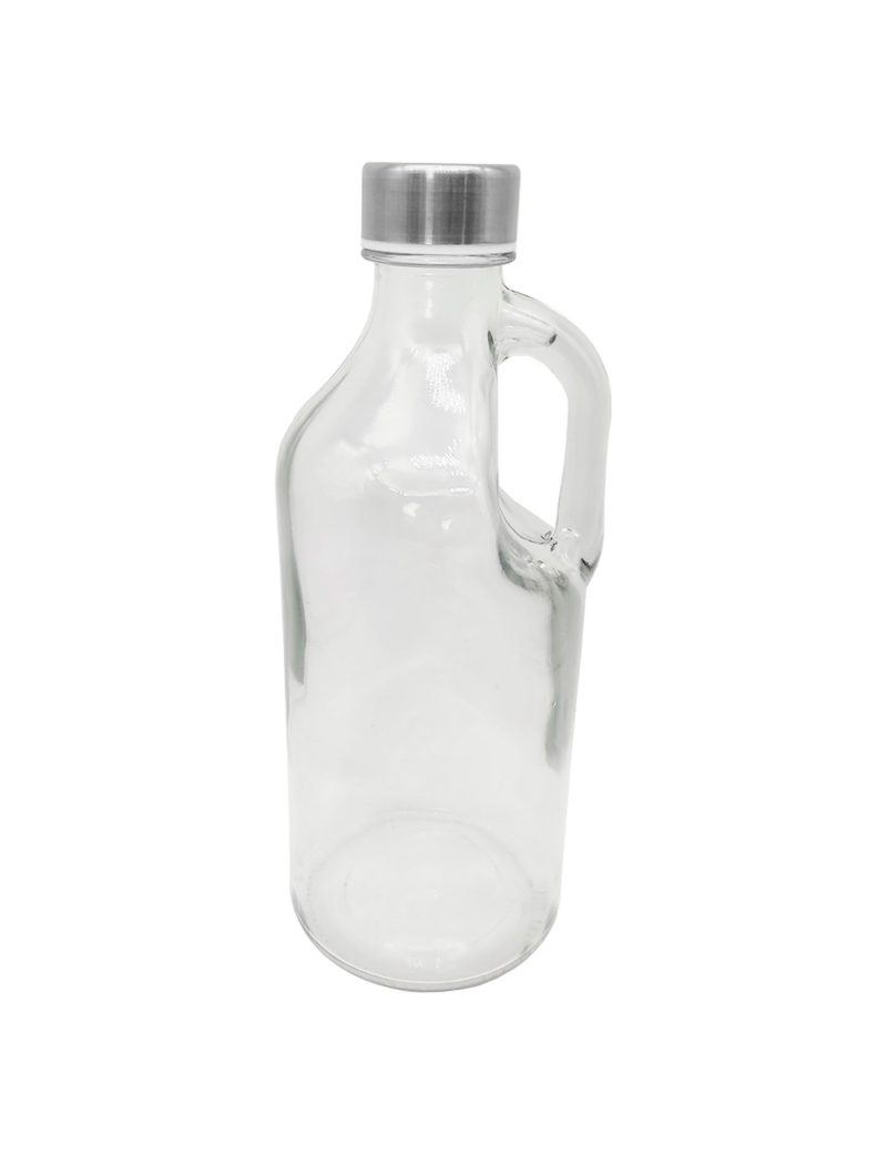 Botella de cristal con asa 1000 ml, tapa de rosca de plástico y
