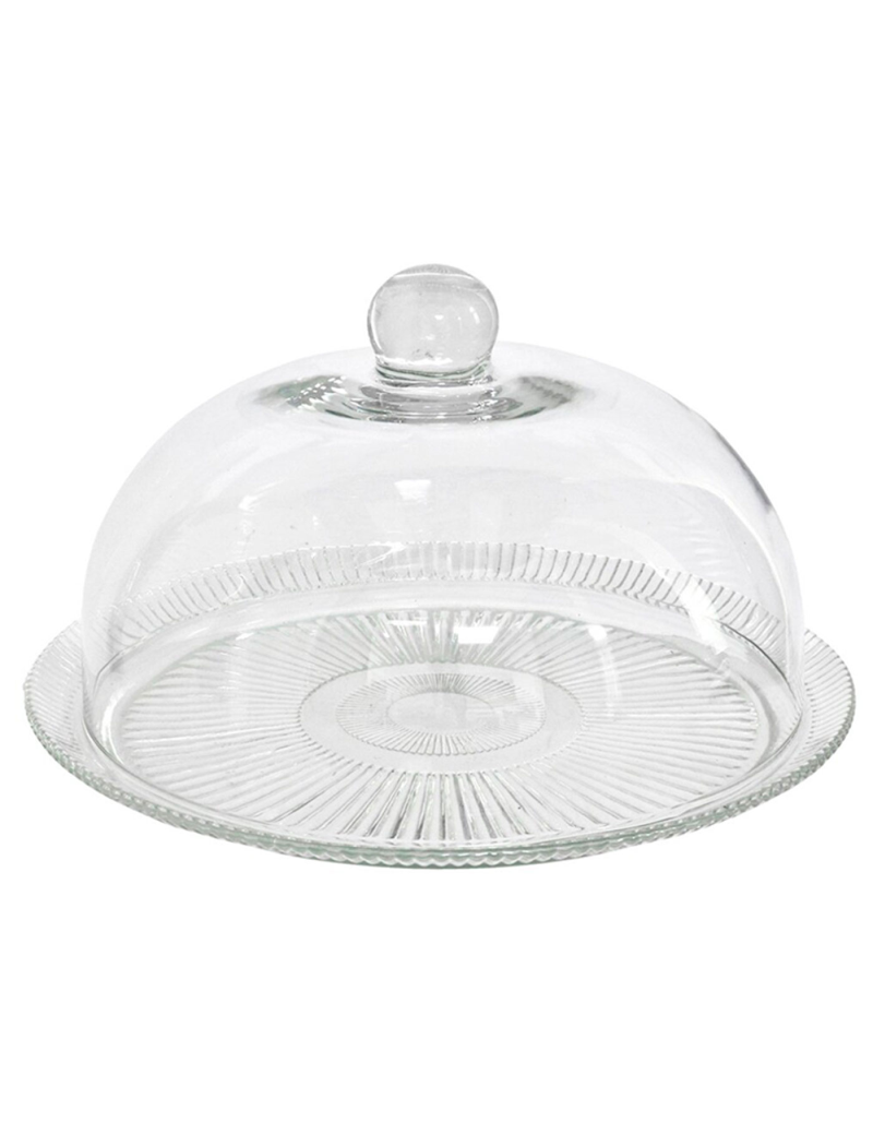 Quesera redonda con base y tapa de cristal 33 x 21 cm, recipiente, soporte,  plato, cúpula de cristal transparente para tarta, pa