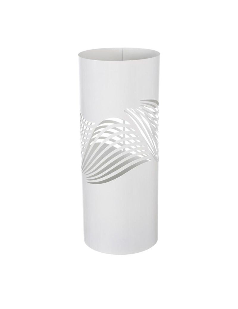 Paragüero blanco redondo de metal, diseño de ondas, 49 x 19,5 cm, soporte  para paraguas con recipiente de plástico, estilo moder