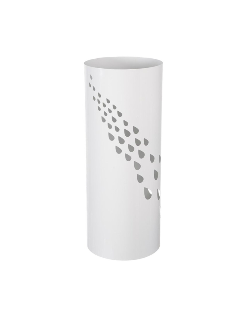 Paragüero blanco redondo de metal, diseño de gotas, 49 x 19,5 cm, soporte  para paraguas con recipiente de plástico, estilo moder