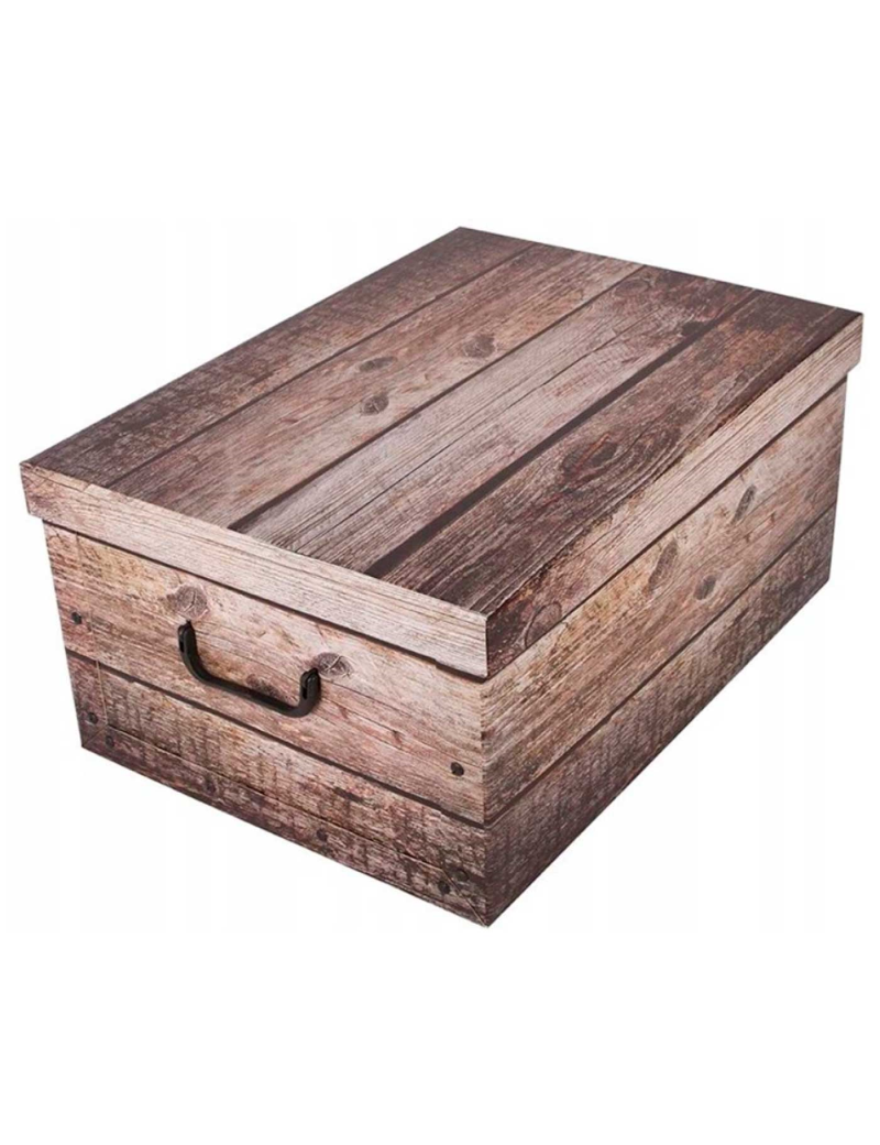Caja de cartón plegable, caja de almacenaje, diseño madera oscura,  organizador de espacios, plegable, con tapa 51 x 37 x 24 cm