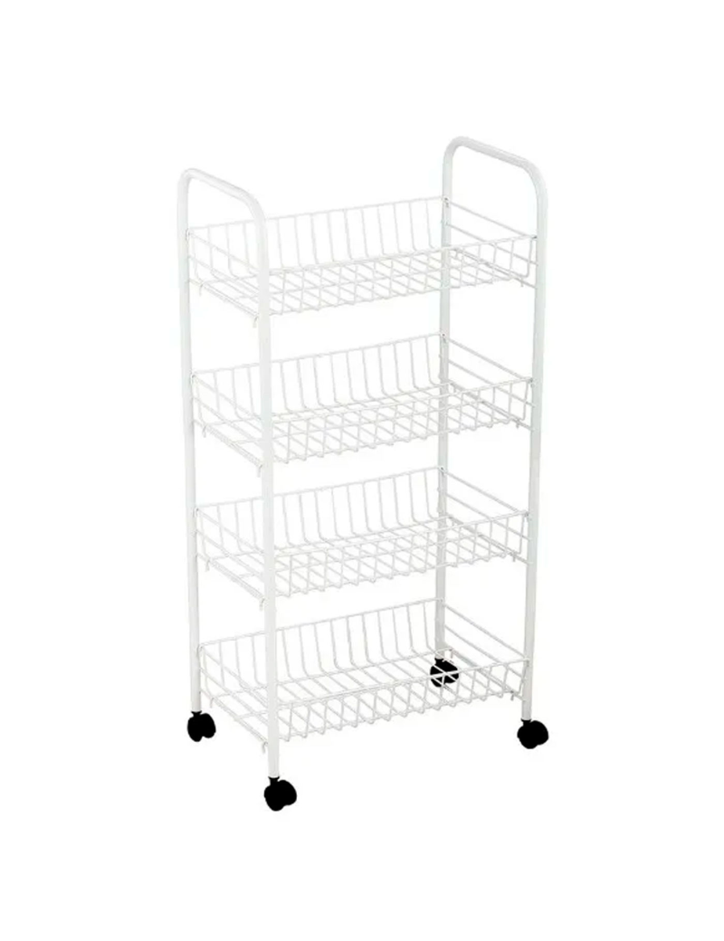 Carrito verdulero blanco metálico con ruedas y 4 cestas 86 x 37 x 25 cm,  carro portaobjetos, organizador de alimentos, 4 estante