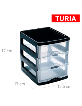 Plastic Forte - Cajonera de plástico Turia, 3 cajones transparentes, torre  almacenaje, sobremesa, escritorio, baño, oficina (Neg