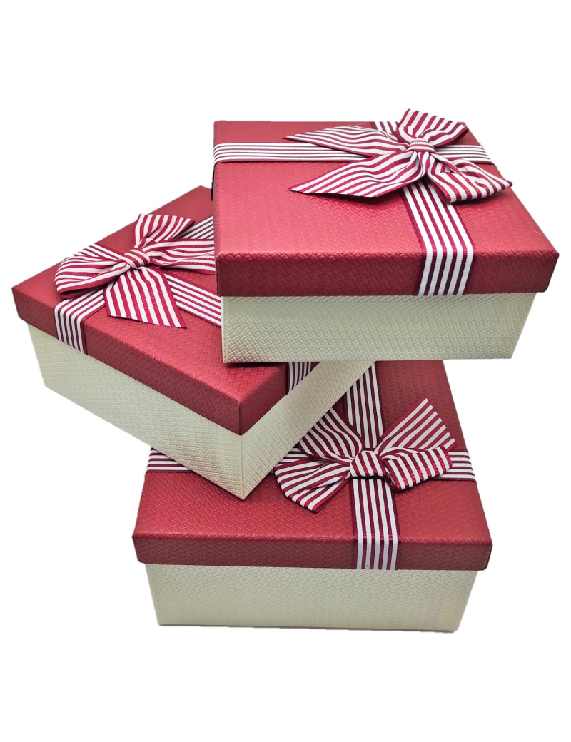 Set 3 cajas de regalo cuadradas con lazo, 3 tamaños distintos, cajas  decorativas con tapa, presentación para navidad, cumpleaños
