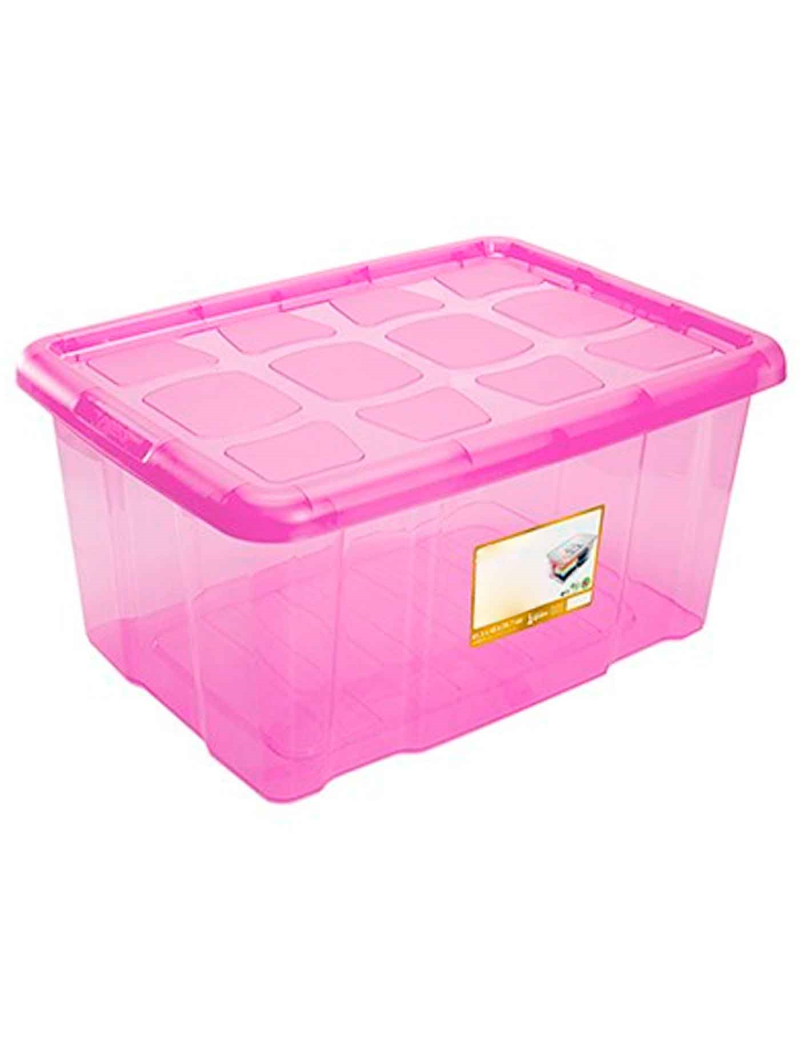 Caja de almacenaje con tapa, plástico translúcido, multiusos, ordenación, almacenamiento de objetos, hogar, 60 litros, 29,