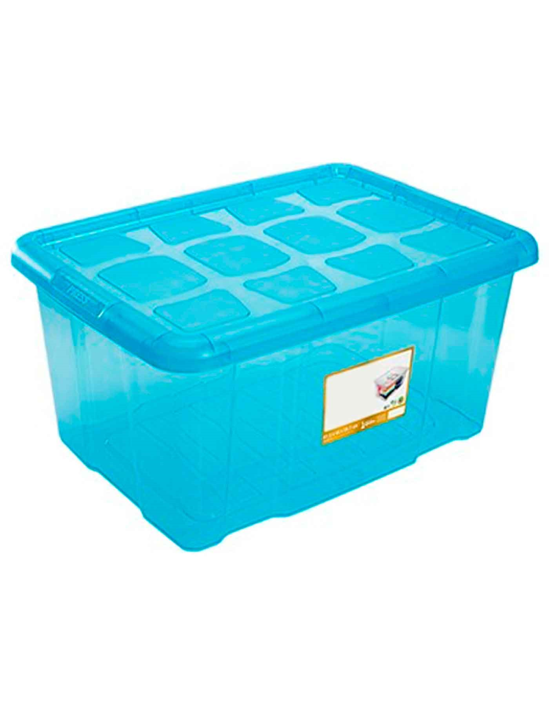 Caja almacenaje tapa, plástico cajón multiusos, ordenación, almacenamiento objetos, hogar, 60 litros, 29,7 x