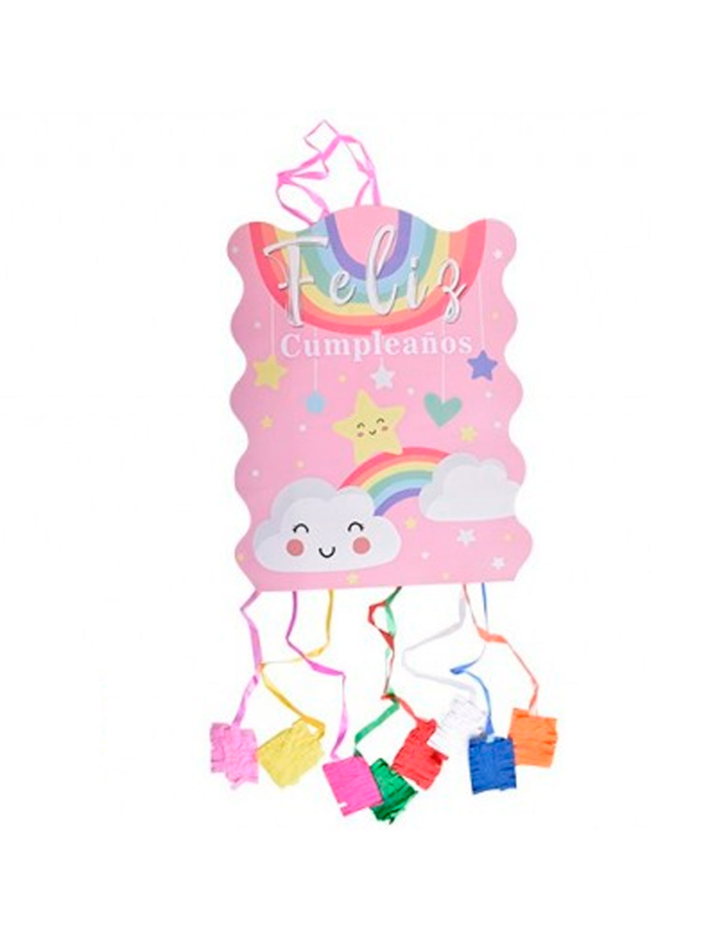 Piñata arco iris de cartón, feliz cumpleaños, para rellenar con golosinas,  chuches, niños, decoración infantil para fiestas (Ros