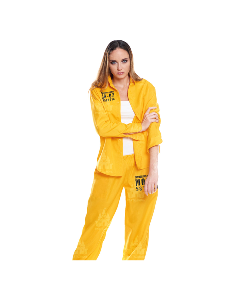 Disfraz de presidiaria amarillo, fibra sintética, incluye camiseta y  pantalón, preso, cárcel, carnaval, halloween, cosplay, adul
