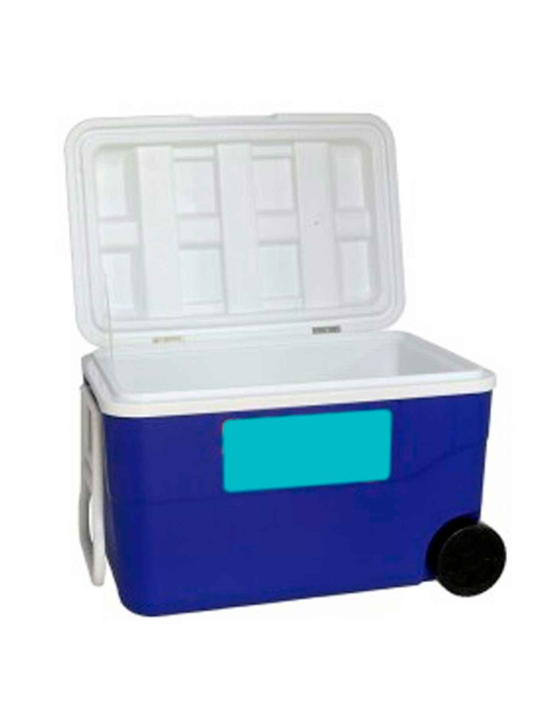 Nevera portátil con ruedas, 50 litros, Plástico, porta alimentos para  playa, acampada, camping, 41 x 64 x 42 cm, color azul y bl