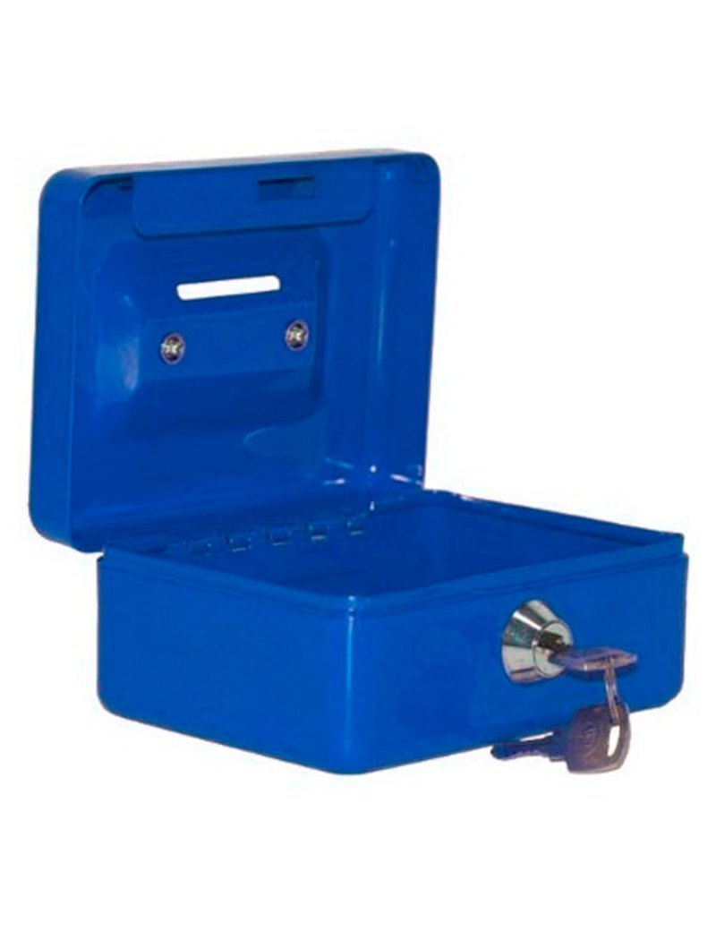 Caja de caudales metálica nº 1 con cerradura de llave, asa y bandeja con  compartimentos para dinero, monedas y billetes, 6 x 12
