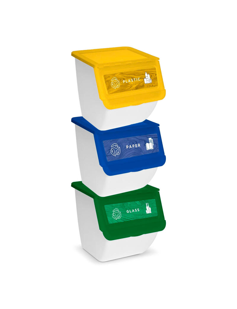 Pack de 3 contenedores apilables de plástico con ruedas, cajas