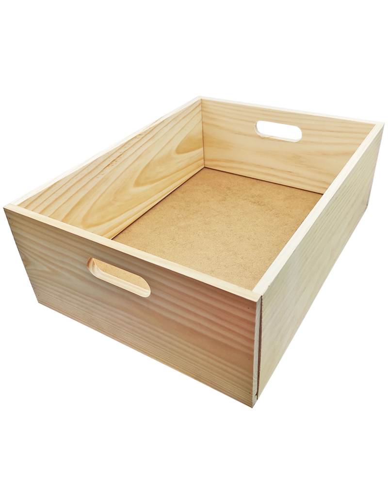 Caja de almacenamiento con asas, madera, caja rectangular