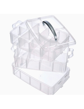 Tradineur - Caja organizadora con separadores, 2 niveles, 16 compartimentos,  plástico, almacenaje de tornillos, tuercas, accesor