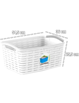 Cesta de almacenamiento rectangular de plástico blanco 28,5 litros