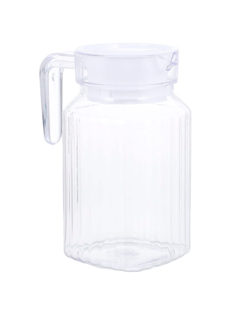 Jarra de vidrio para agua con tapa de plástico, bebidas frías
