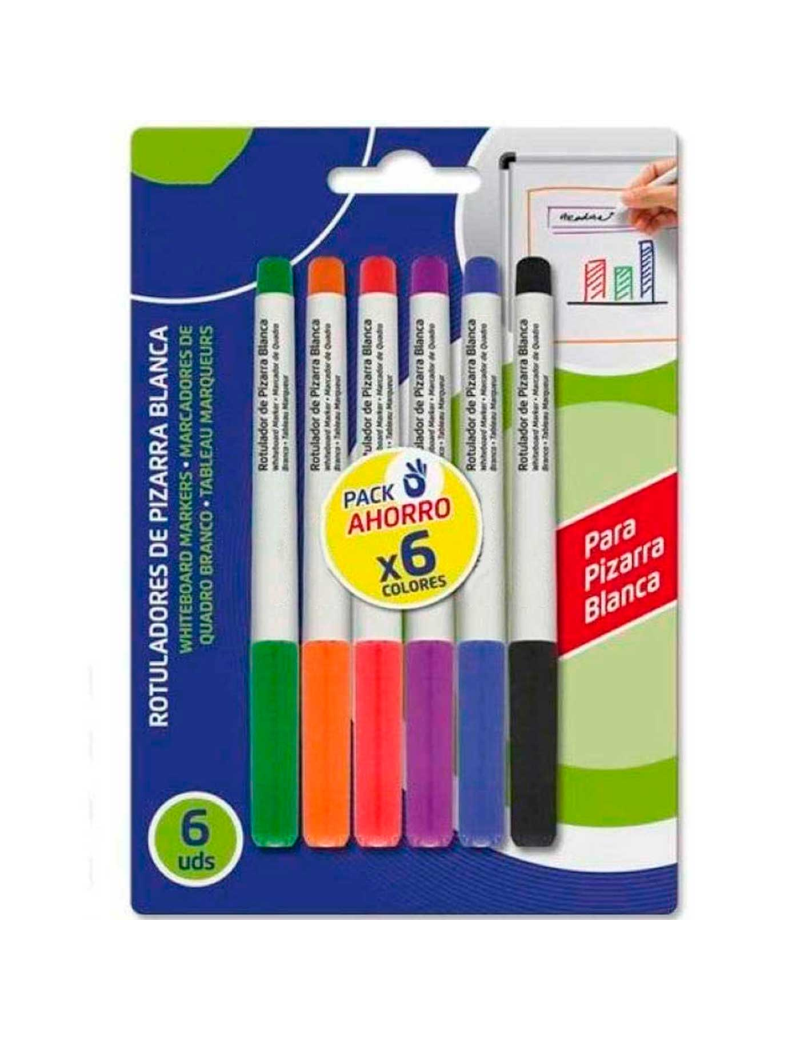 Pack de 6 rotuladores de colores para pizarra blanca, marcadores de borrado  en seco, uso escolar, oficinas