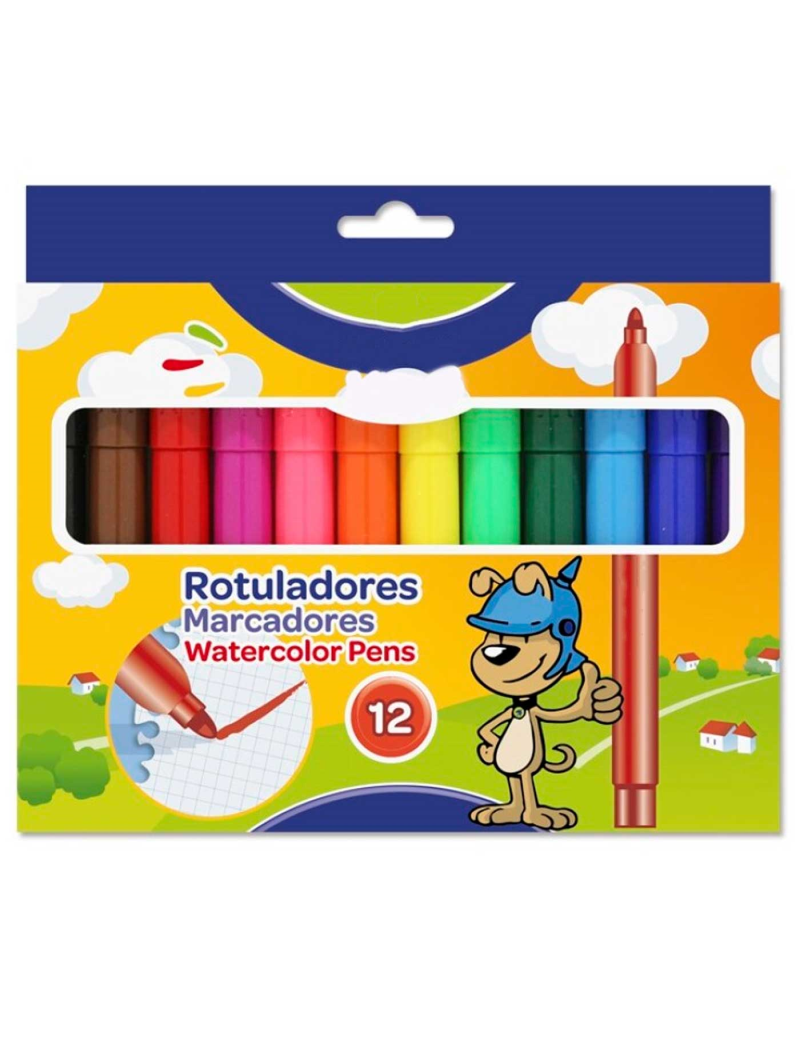 Caja de 12 rotuladores gruesos de colores para niños, marcadores con punta  resistente, material escolar, colores viv