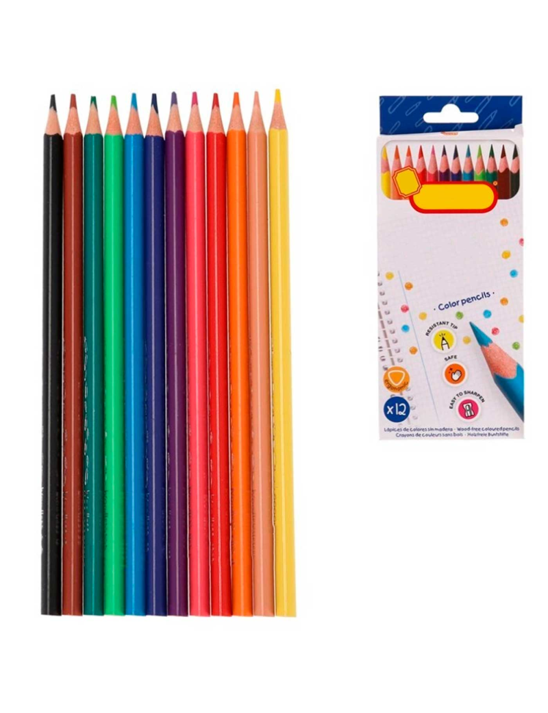 Inmoralidad Aprovechar Mathis Caja de 12 lápices de colores para niños, material escolar, colores vivos  surtidos, ideal para colorear y dibujar