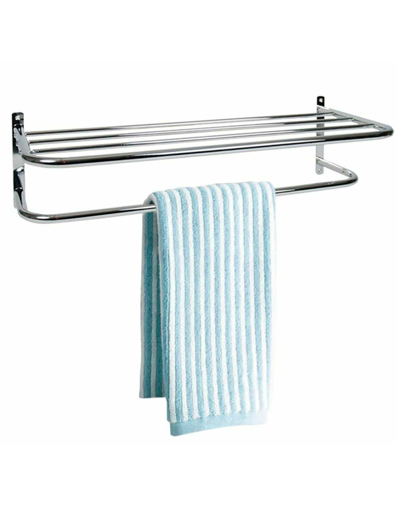 Toallero de baño metálico para pared, soporte de hierro cromado para toallas,  sujeción mediante tornillos (Gris, 60