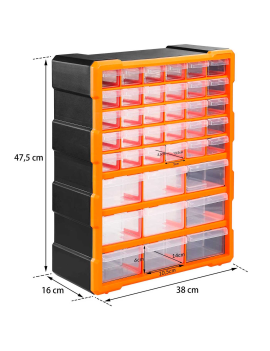 Tradineur - Caja organizadora de herramientas, multiclasificador con 60  cajones dobles transparentes, plástico, modulo, estante