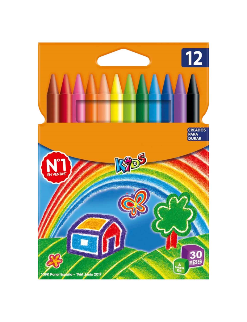Caja de ceras de colores - 12 Colores llamativos - Fabricación en cera -  Forma circular - Ideal para los niños.