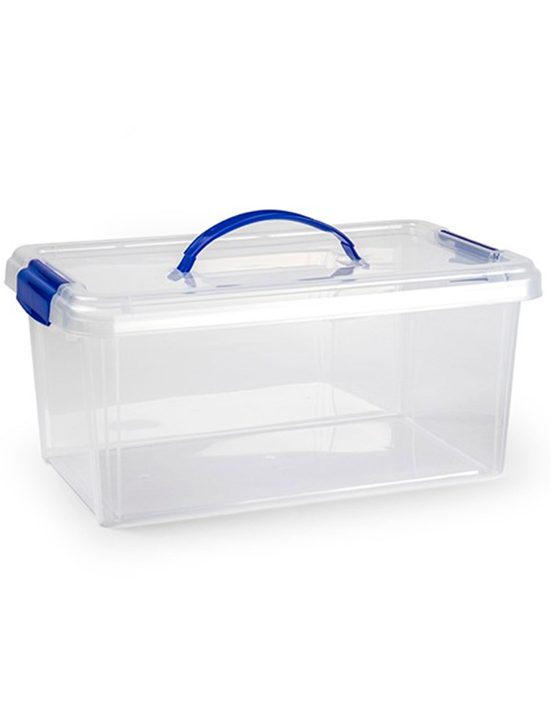 Caja de plástico con tapa y asa Nº24, transparente, cajón de