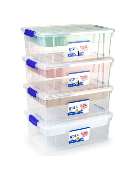 Caja de almacenamiento, Caja de almacenamiento transparente con tapa,  Adecuada para el hogar, la oficina, organizar y almacenar artículos.