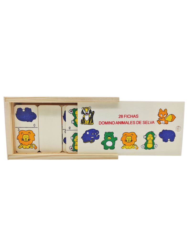 Dominó infantil Animales de Selva en caja de madera, 28 fichas, juego de  mesa tradicional para niños, diversión, 1