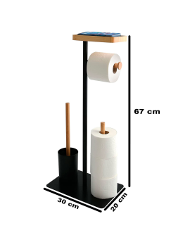 Conjunto de escobillero y portarrollos Bambú (Altura: 82 cm, Blanco/Bambú)