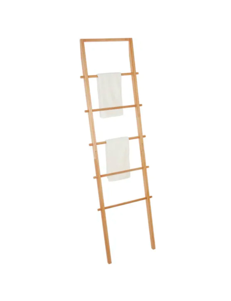 Toallero de pie de bambú, escalera decorativa con 5 peldaños, porta  toallas, soporte para apoyar en la pared, baño