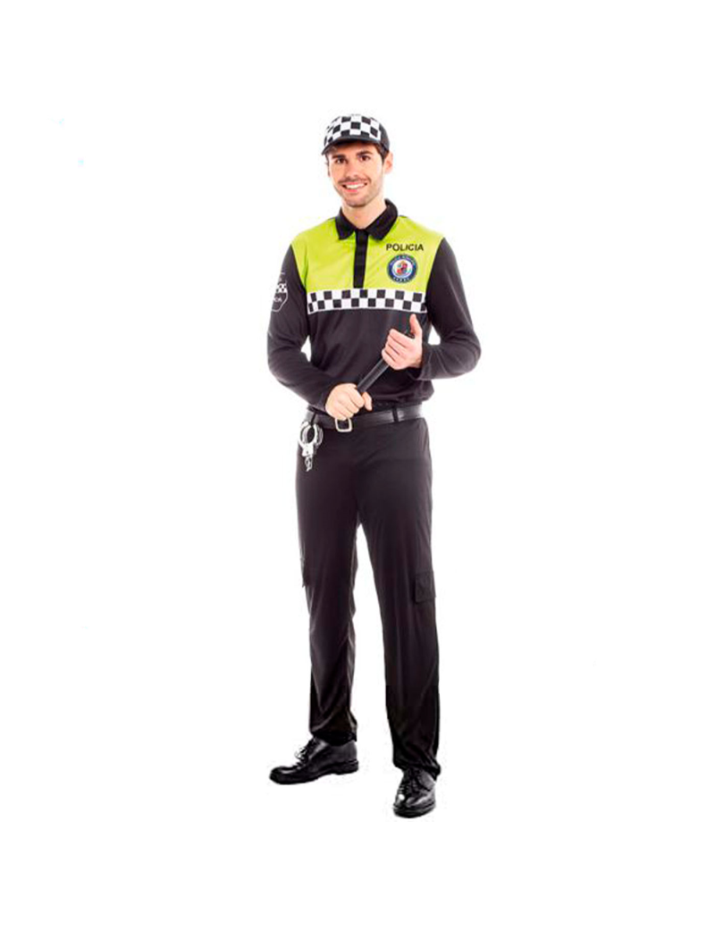 Disfraz de policía para adulto, agente policía local, fibra sintética,  incluye camiseta, pantalón, gorra y cinturón