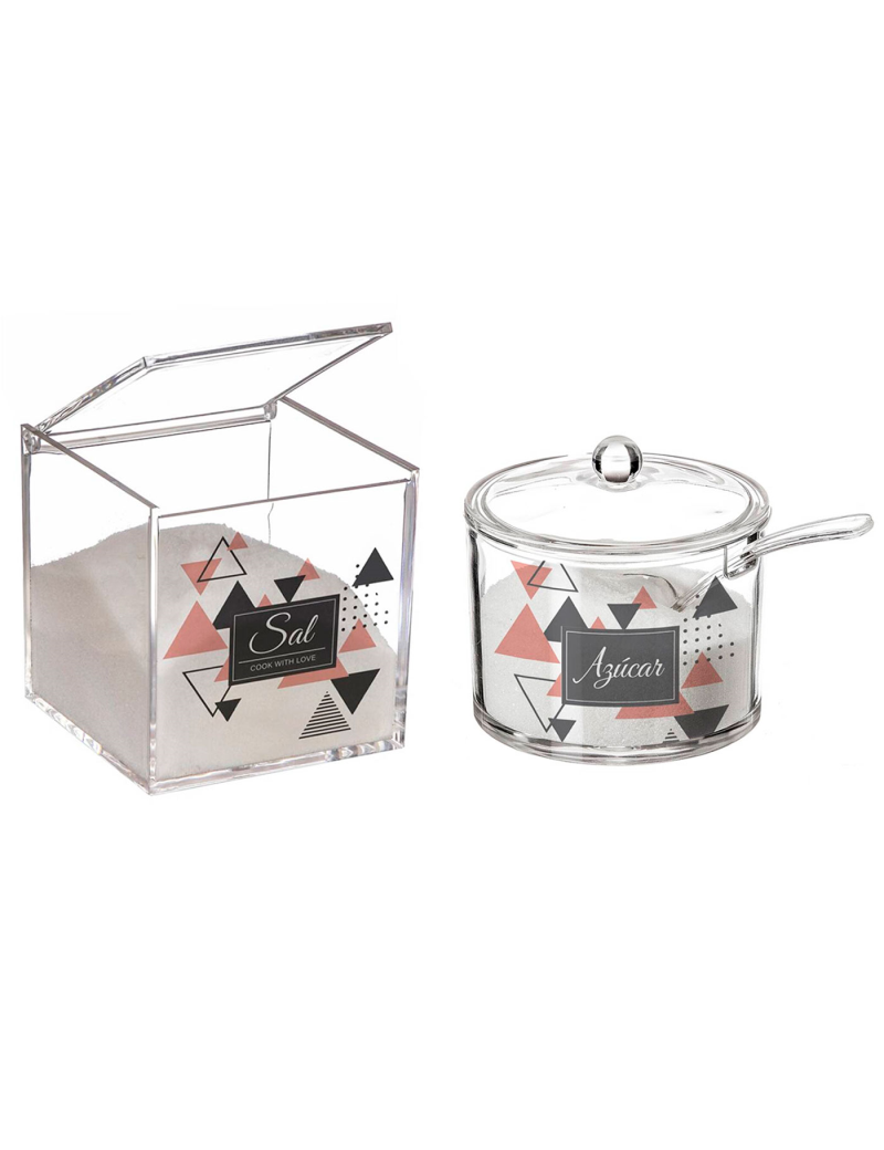 Tradineur - Set de salero y azucarero transparentes de metacrilato con  tapa, recipientes para guardar sal y azúcar, condimentos