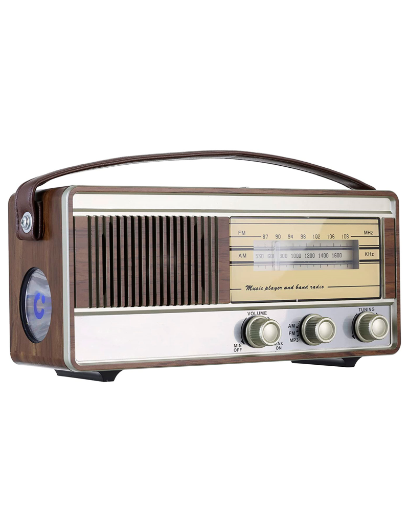 Radio vintage Soul portátil con asa y linterna, bluetooth, bandas AM/FM, batería  recargable, ranuras usb y micro S