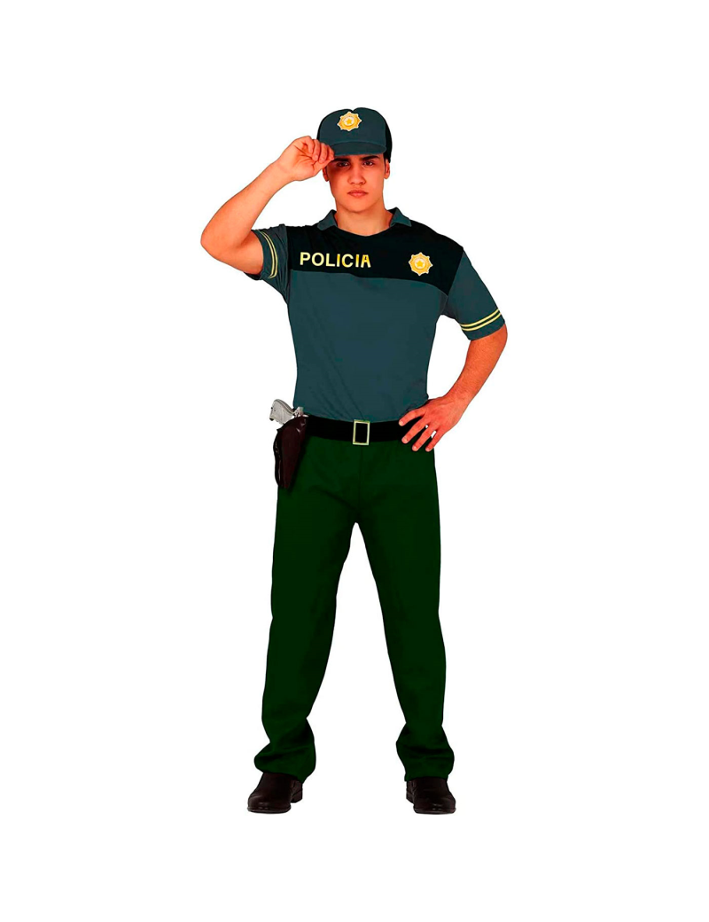 Disfraz de policía para hombre, manga corta, poliéster 100%, incluye gorra,  camiseta, pantalón y cinturón, atuendo d