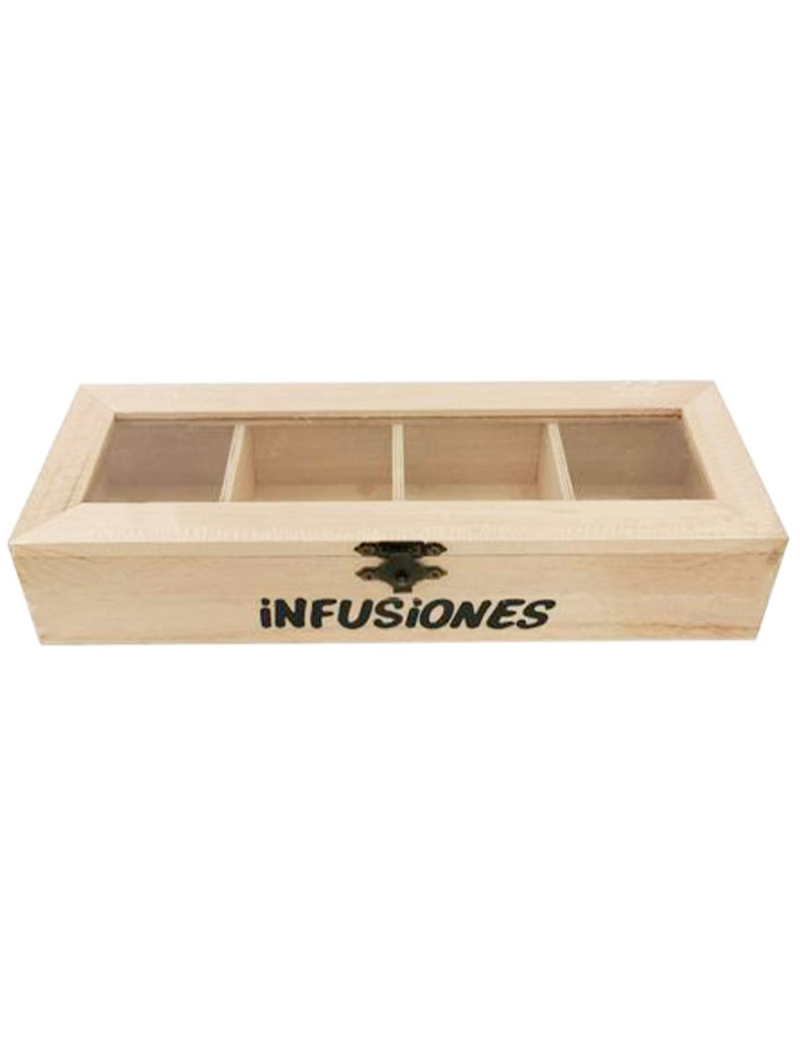 Caja de madera Infusiones con tapa de cristal, caja de almacenamiento  decorativa, madera natural, guardar té, manz
