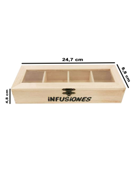 Caja de madera Infusiones con tapa de cristal, caja de